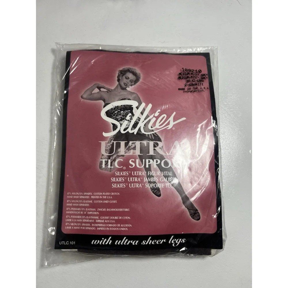 VTG 2 New Silkies Ultra TLC Support Control Top Pantyhose Mocha & Misty Grey